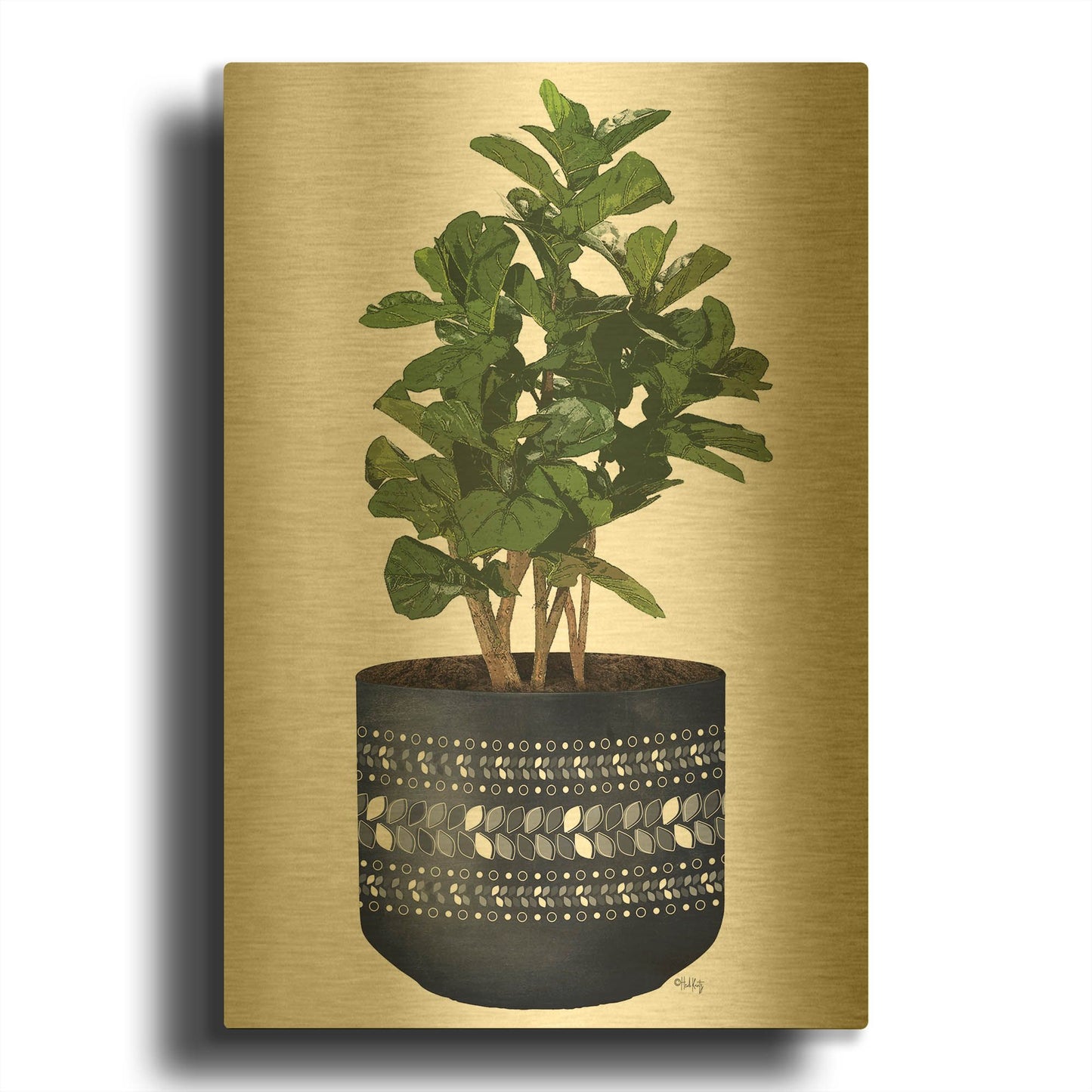 'Blue Potted Fig Tree' By Heidi Kuntz Gold Metal Wall Art