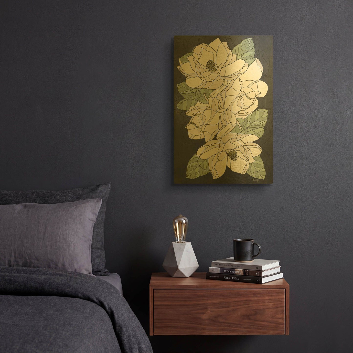 'Cascading Magnolias' By Heidi Kuntz Gold Metal Wall Art