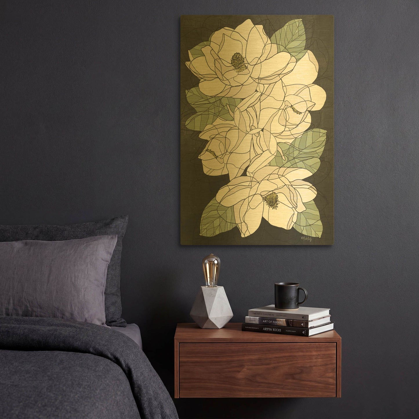 'Cascading Magnolias' By Heidi Kuntz Gold Metal Wall Art