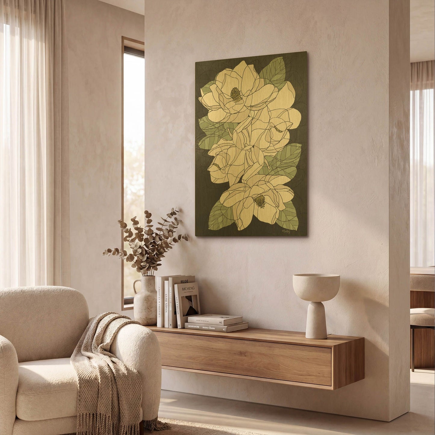 'Cascading Magnolias' By Heidi Kuntz Gold Metal Wall Art