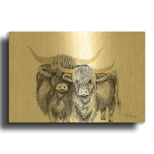 'Highland Cattle' By Hollihocks Art Gold Metal Wall Art