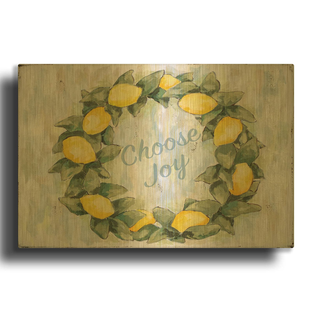 'Choose Joy Lemon Wreath' By Jennifer Holden Gold Metal Wall Art
