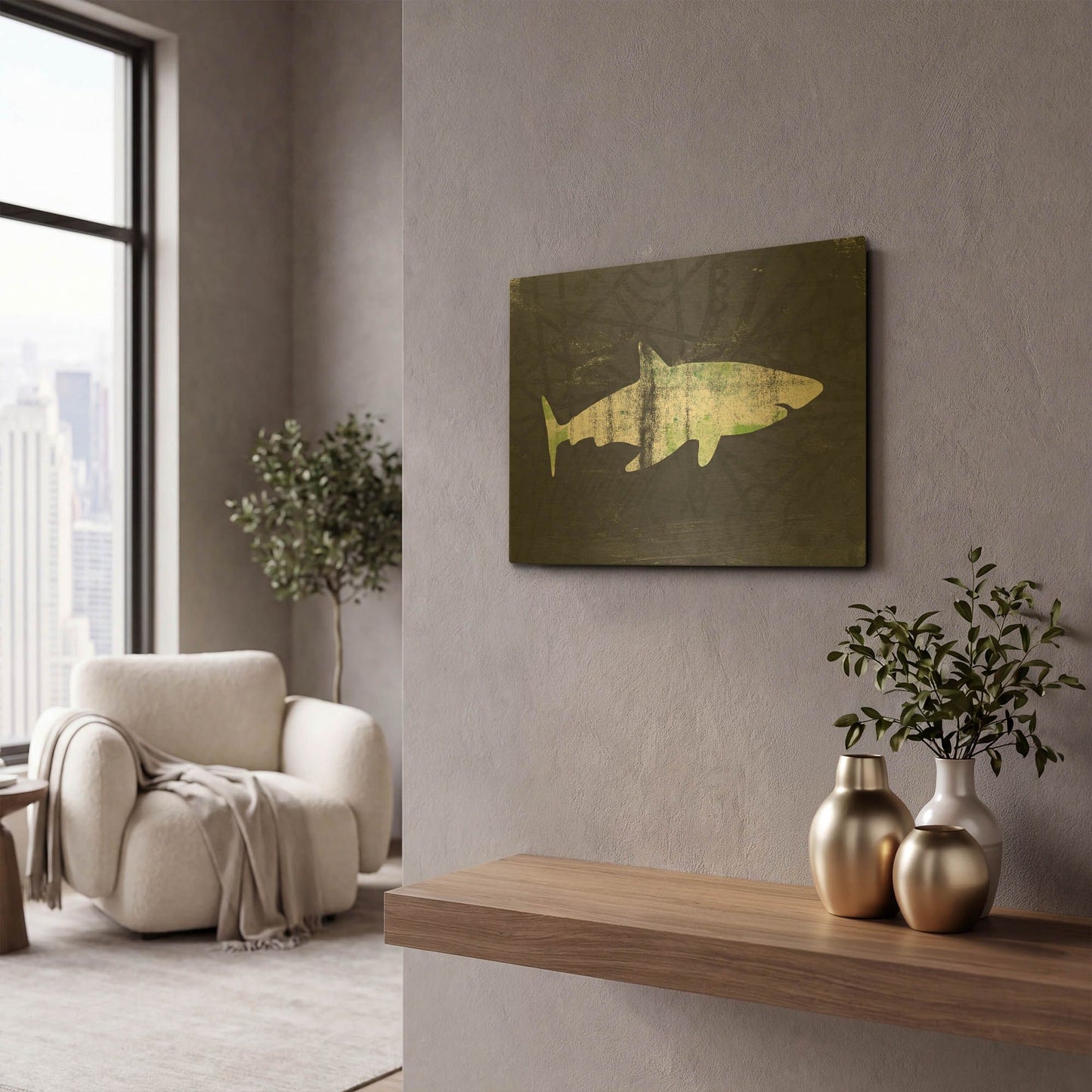 'Shark I' By Linda Woods Gold Metal Wall Art