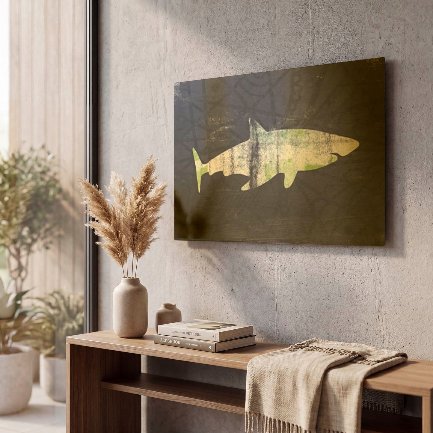 'Shark I' By Linda Woods Gold Metal Wall Art