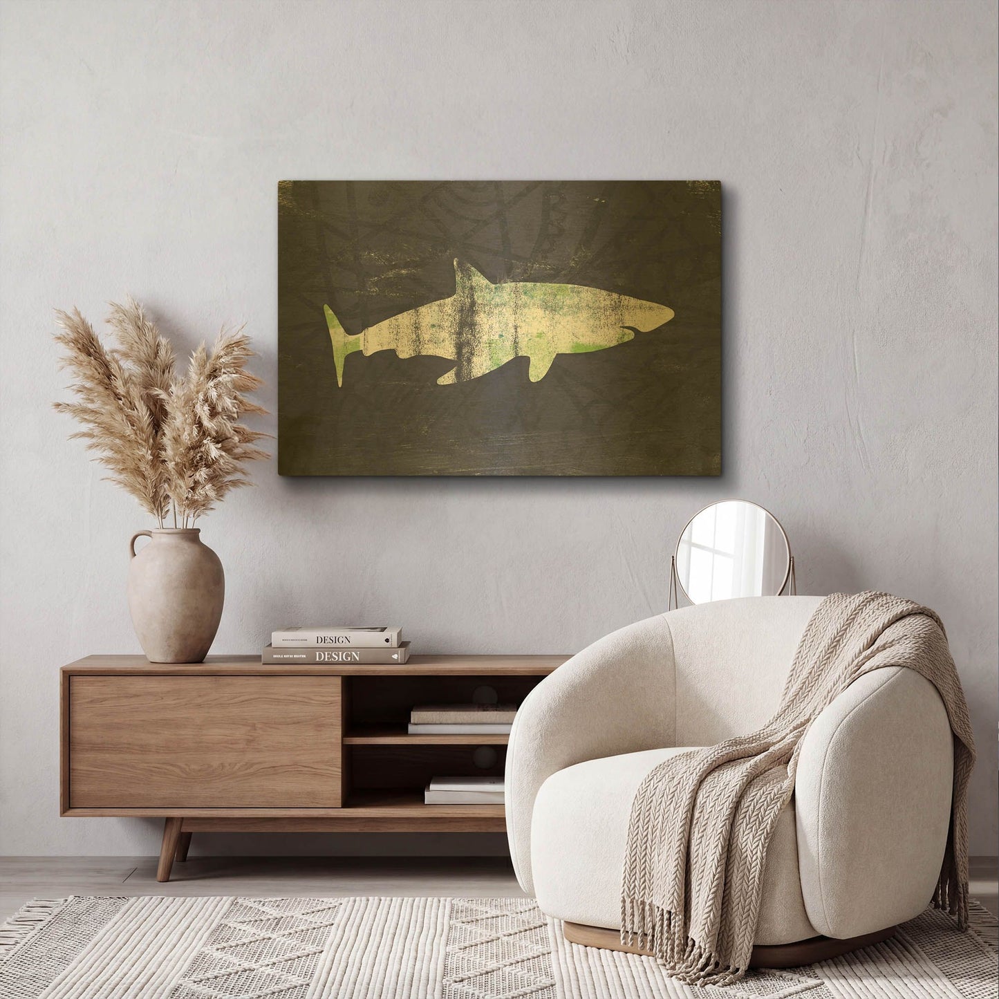 'Shark I' By Linda Woods Gold Metal Wall Art