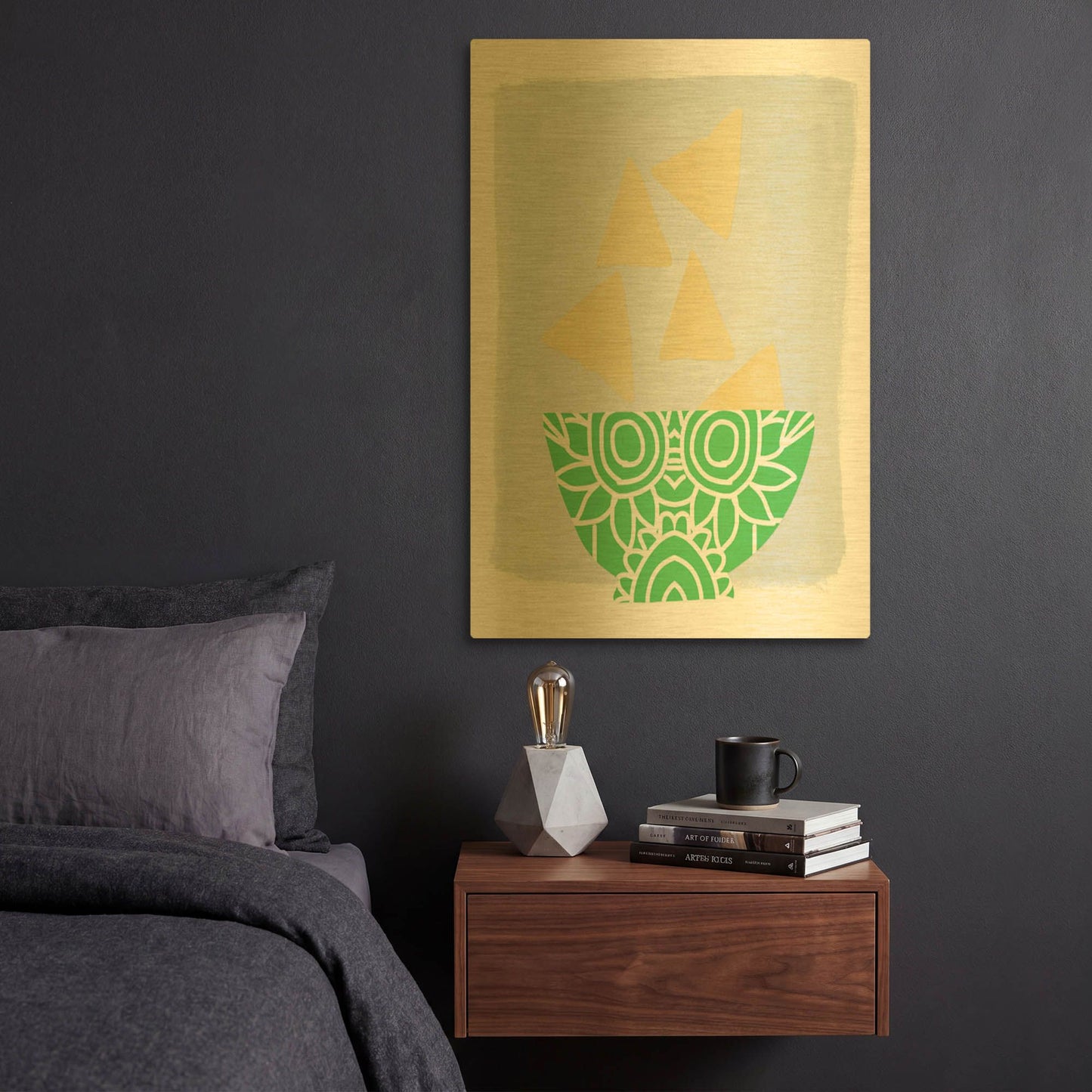 'Bowl of Chips' By Linda Woods Gold Metal Wall Art