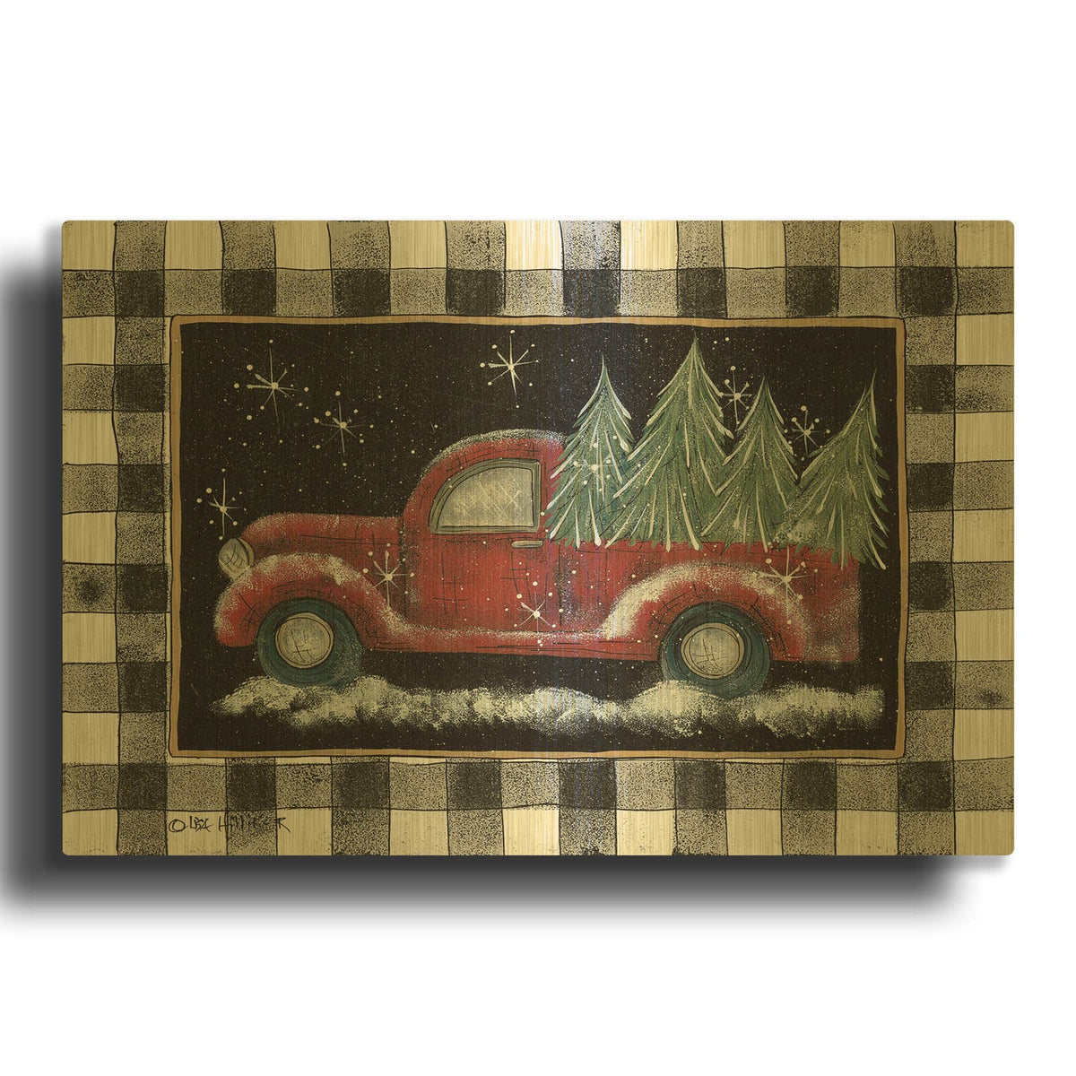 'Christmas Trees for Sale' By Lisa Hilliker Gold Metal Wall Art