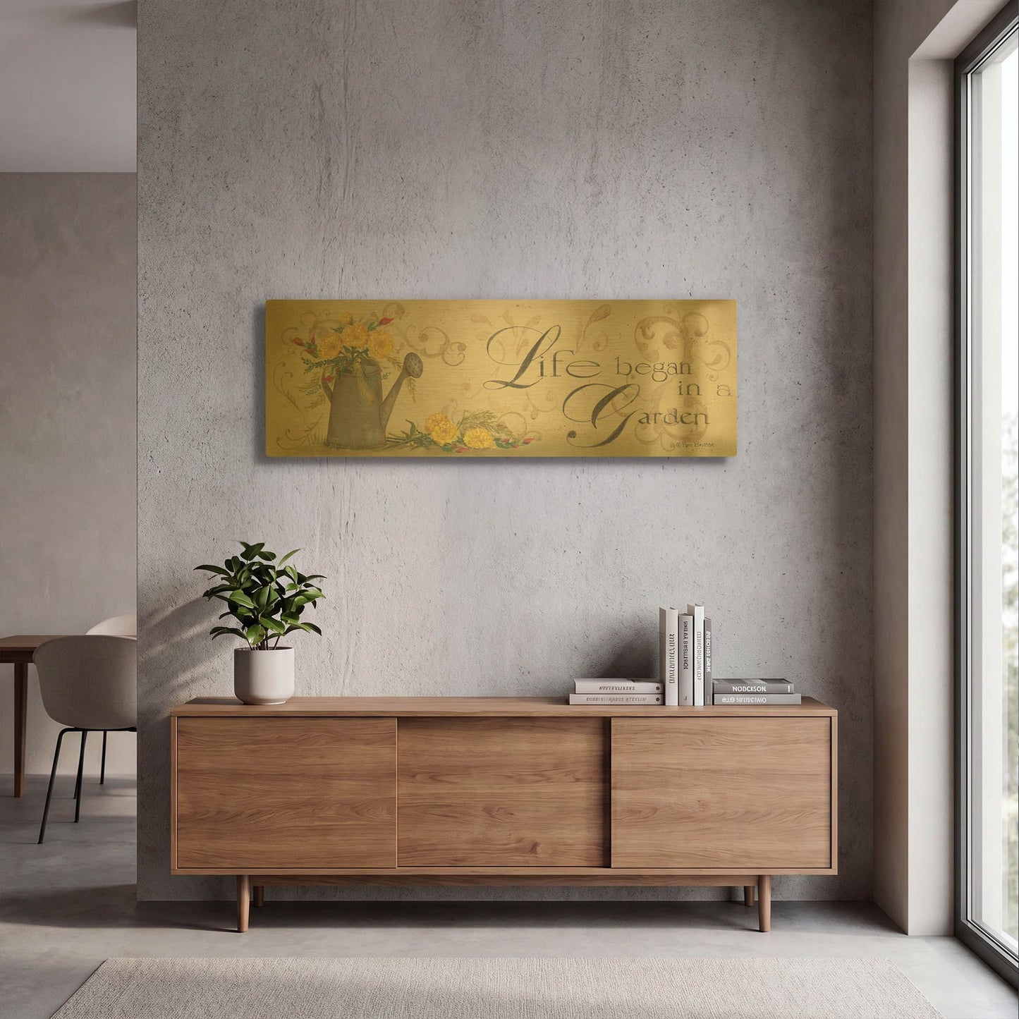 'Life Began in a Garden' By Pam Britton Gold Metal Wall Art
