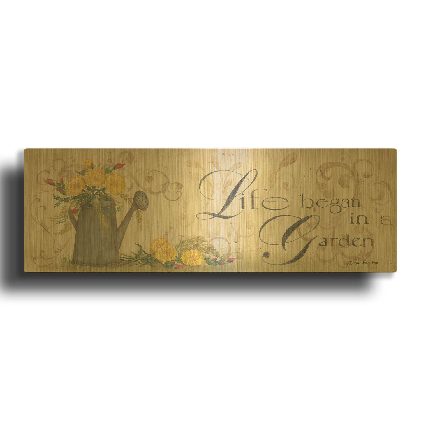 'Life Began in a Garden' By Pam Britton Gold Metal Wall Art