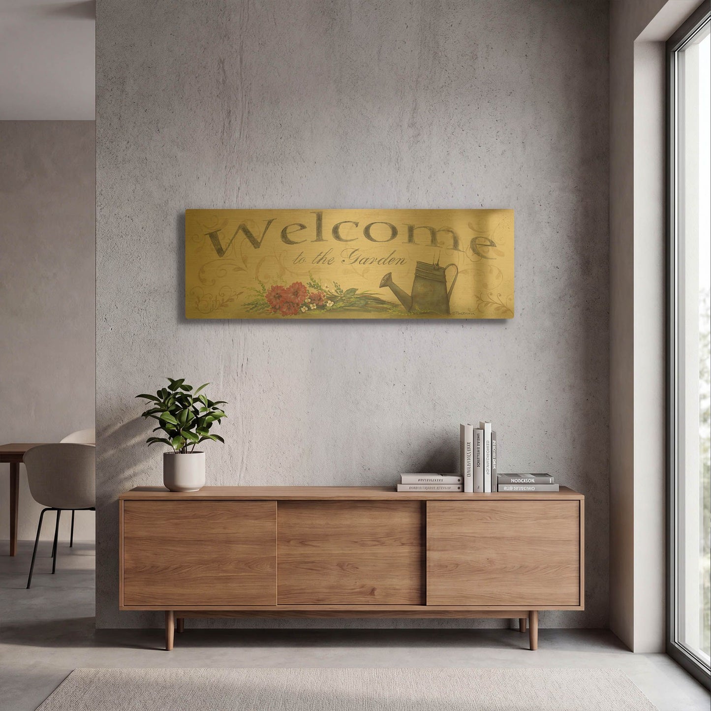 'Welcome to the Garden' By Pam Britton Gold Metal Wall Art