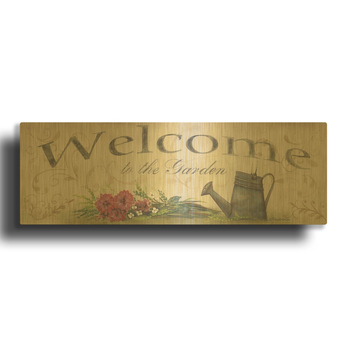 'Welcome to the Garden' By Pam Britton Gold Metal Wall Art