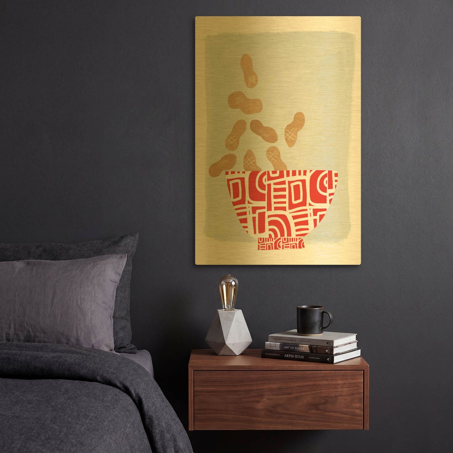 'Bowl of Peanuts' By Linda Woods Gold Metal Wall Art