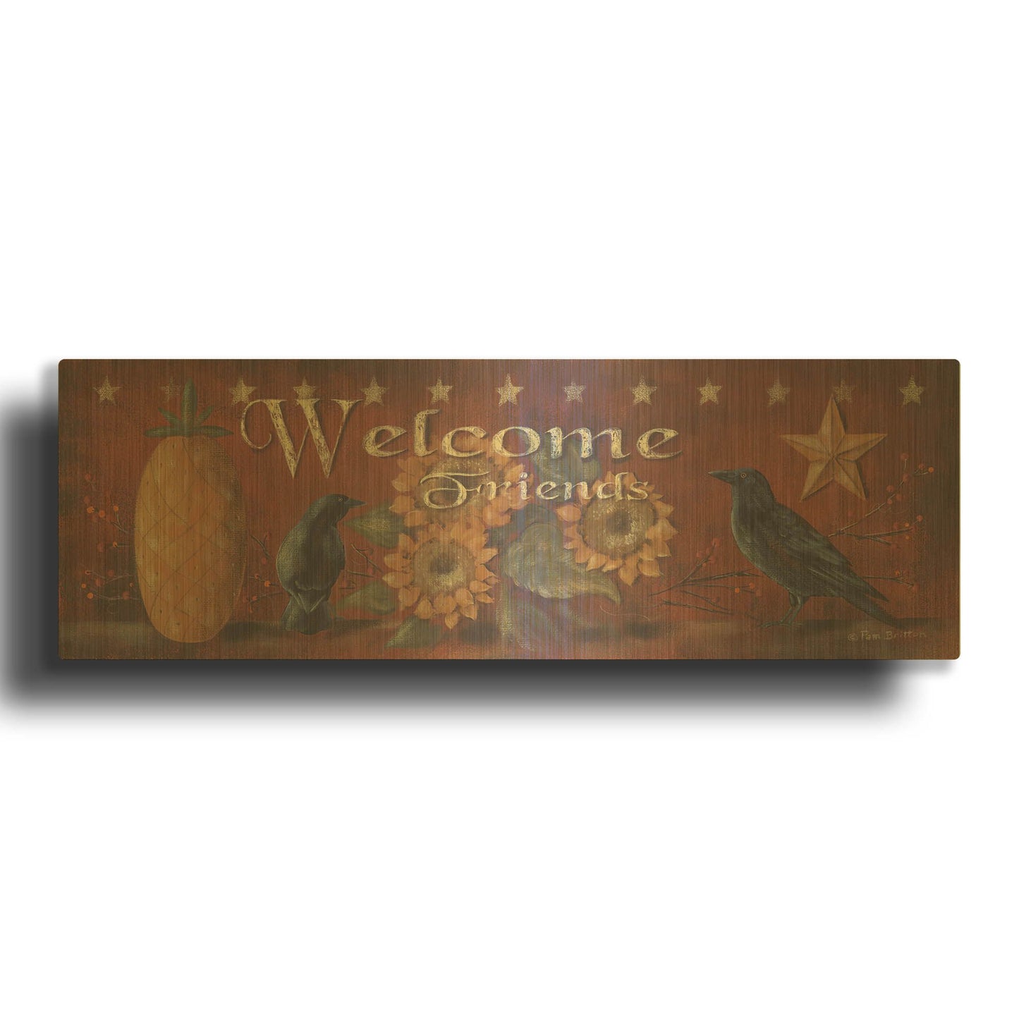 'Welcome Friends' By Pam Britton Gold Metal Wall Art