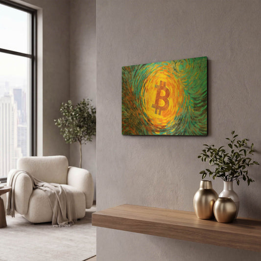 'Van Gogh Bitcoin' By Katalina Ooma Gold Metal Wall Art