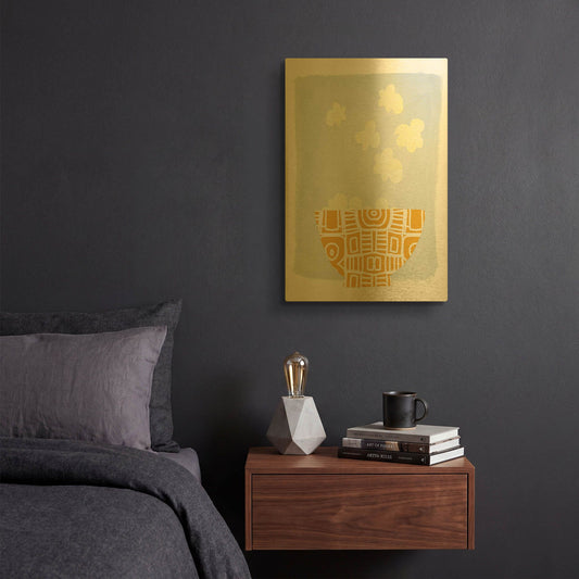 'Bowl of Popcorn' By Linda Woods Gold Metal Wall Art