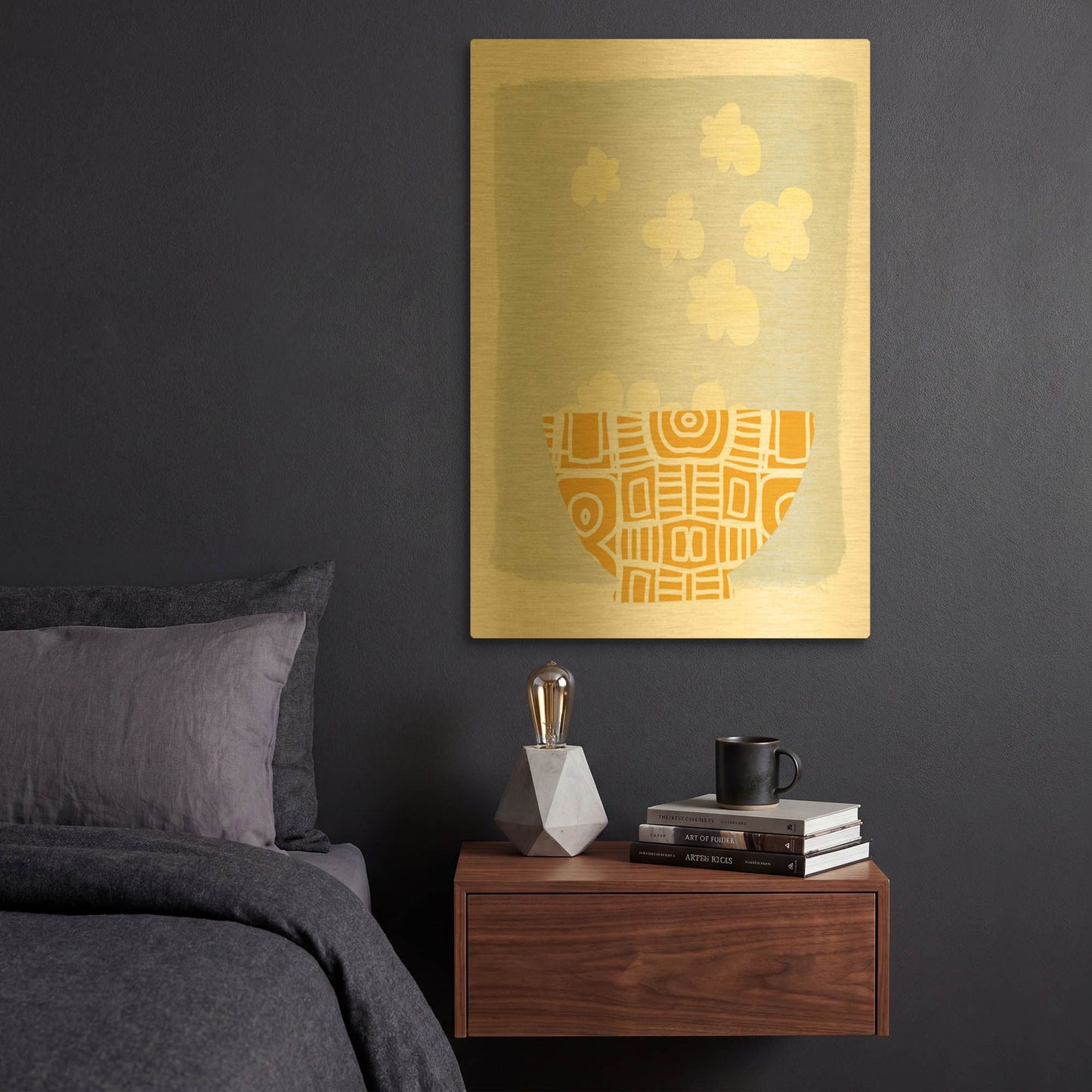 'Bowl of Popcorn' By Linda Woods Gold Metal Wall Art