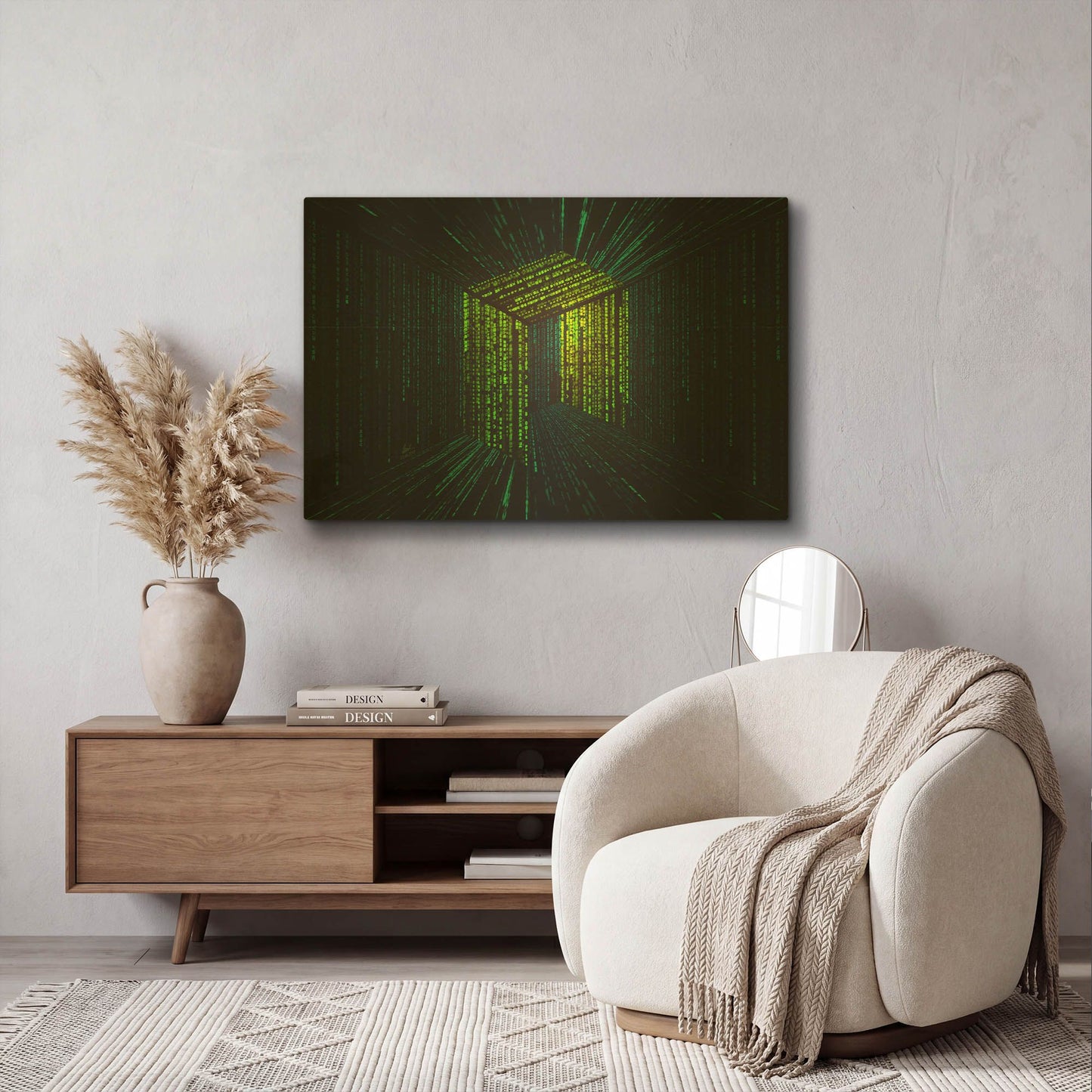 'Digital Rain Neo Crypto' By Katalina Ooma Gold Metal Wall Art