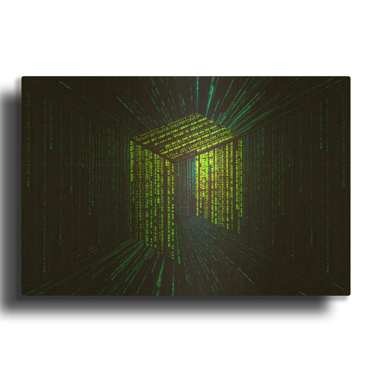 'Digital Rain Neo Crypto' By Katalina Ooma Gold Metal Wall Art