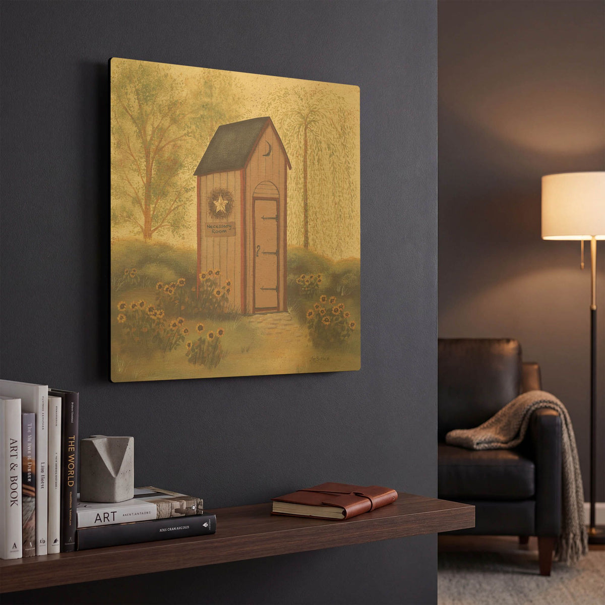 'Folk Art Outhouse I' By Pam Britton Gold Metal Wall Art