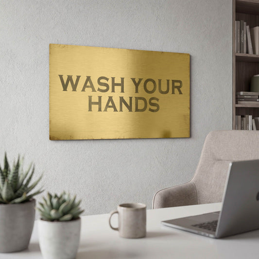 'Wash Your Hands' By Linda Woods Gold Metal Wall Art