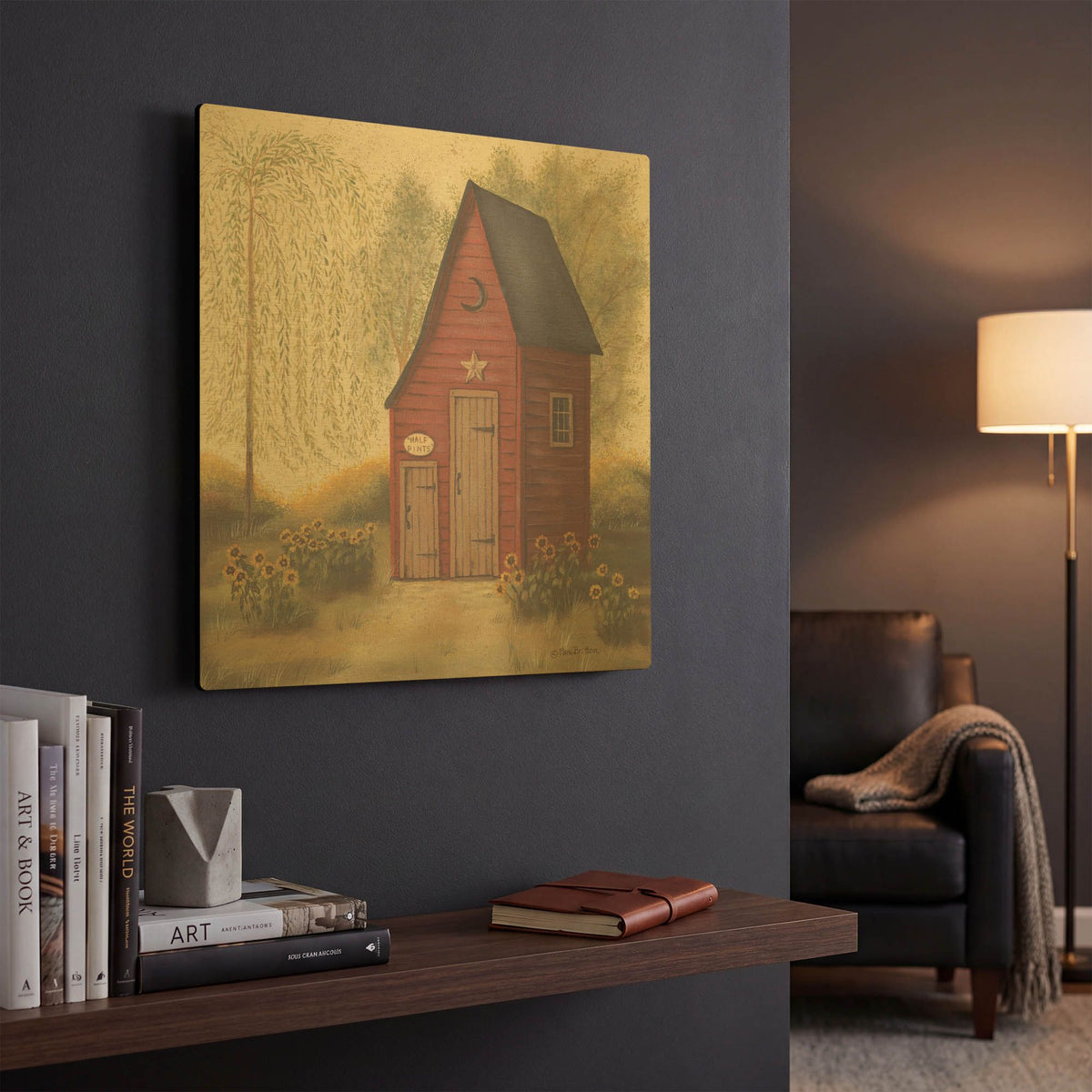 'Folk Art Outhouse II' By Pam Britton Gold Metal Wall Art