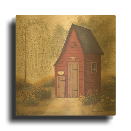 'Folk Art Outhouse II' By Pam Britton Gold Metal Wall Art