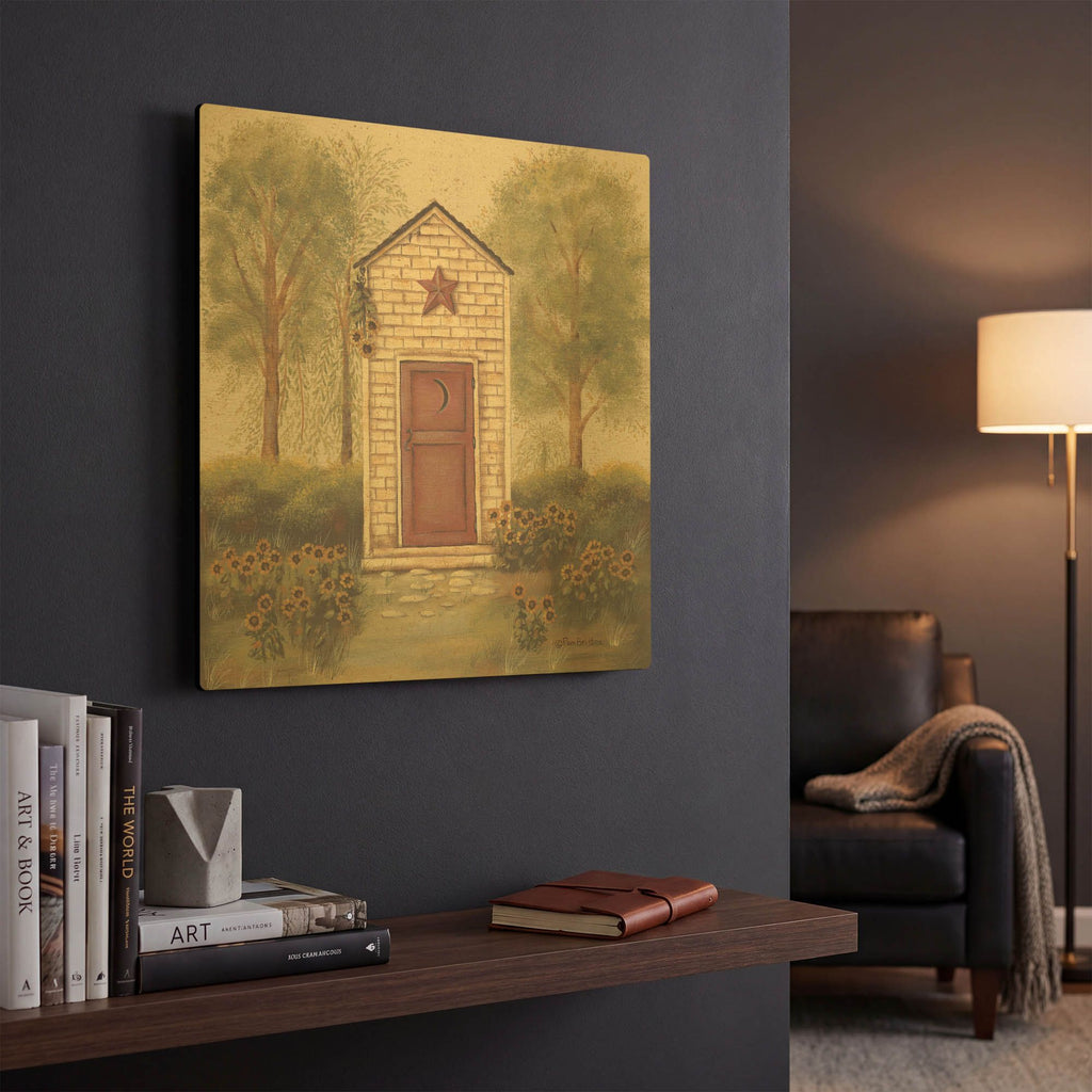 'Folk Art Outhouse III' By Pam Britton Gold Metal Wall Art
