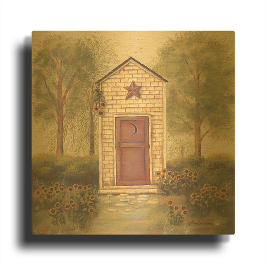 'Folk Art Outhouse III' By Pam Britton Gold Metal Wall Art