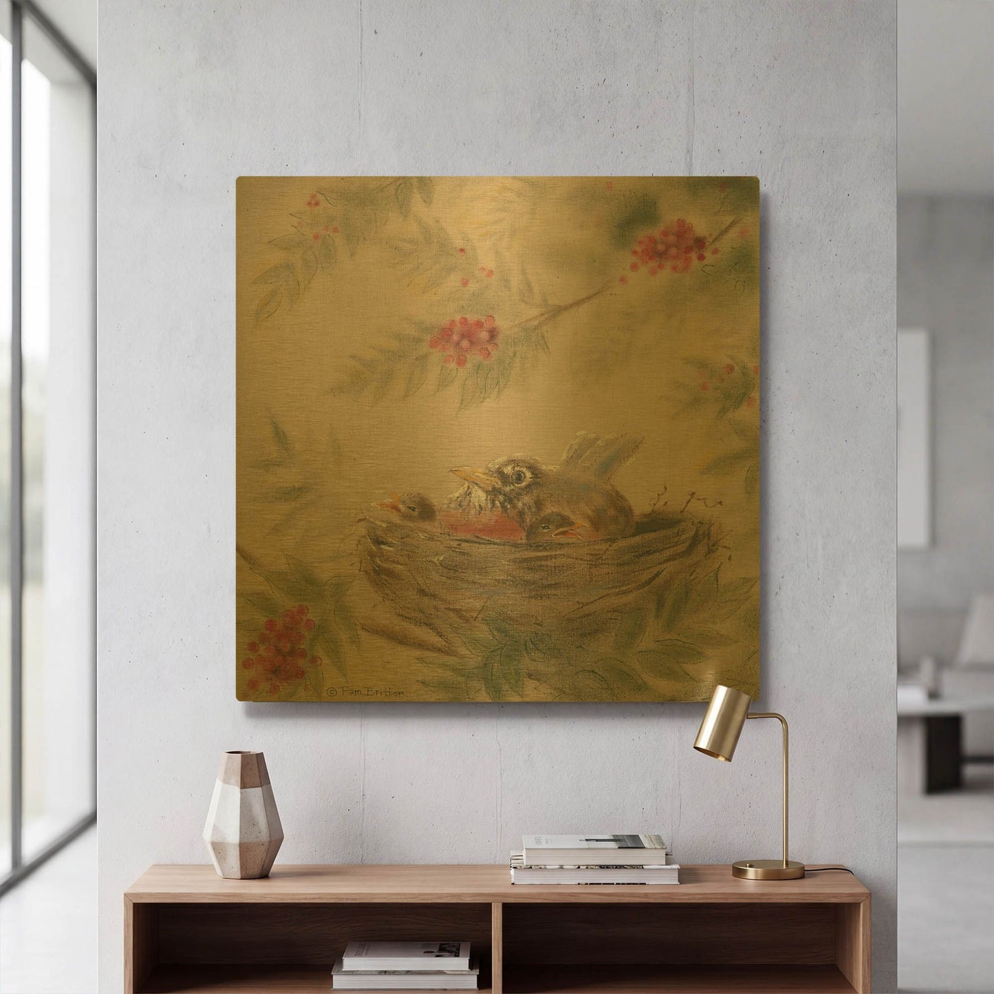 'Fledglings' By Pam Britton Gold Metal Wall Art