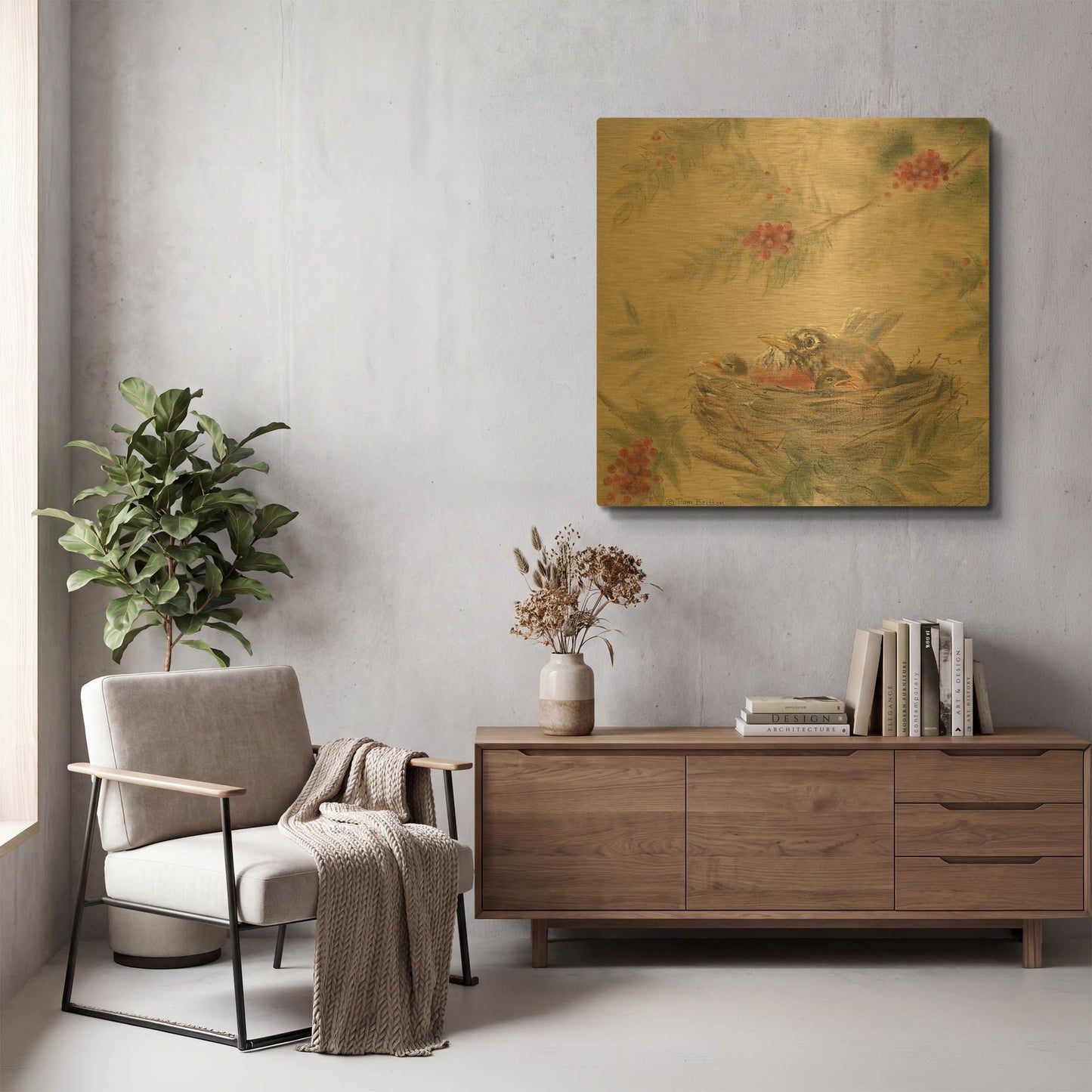 'Fledglings' By Pam Britton Gold Metal Wall Art