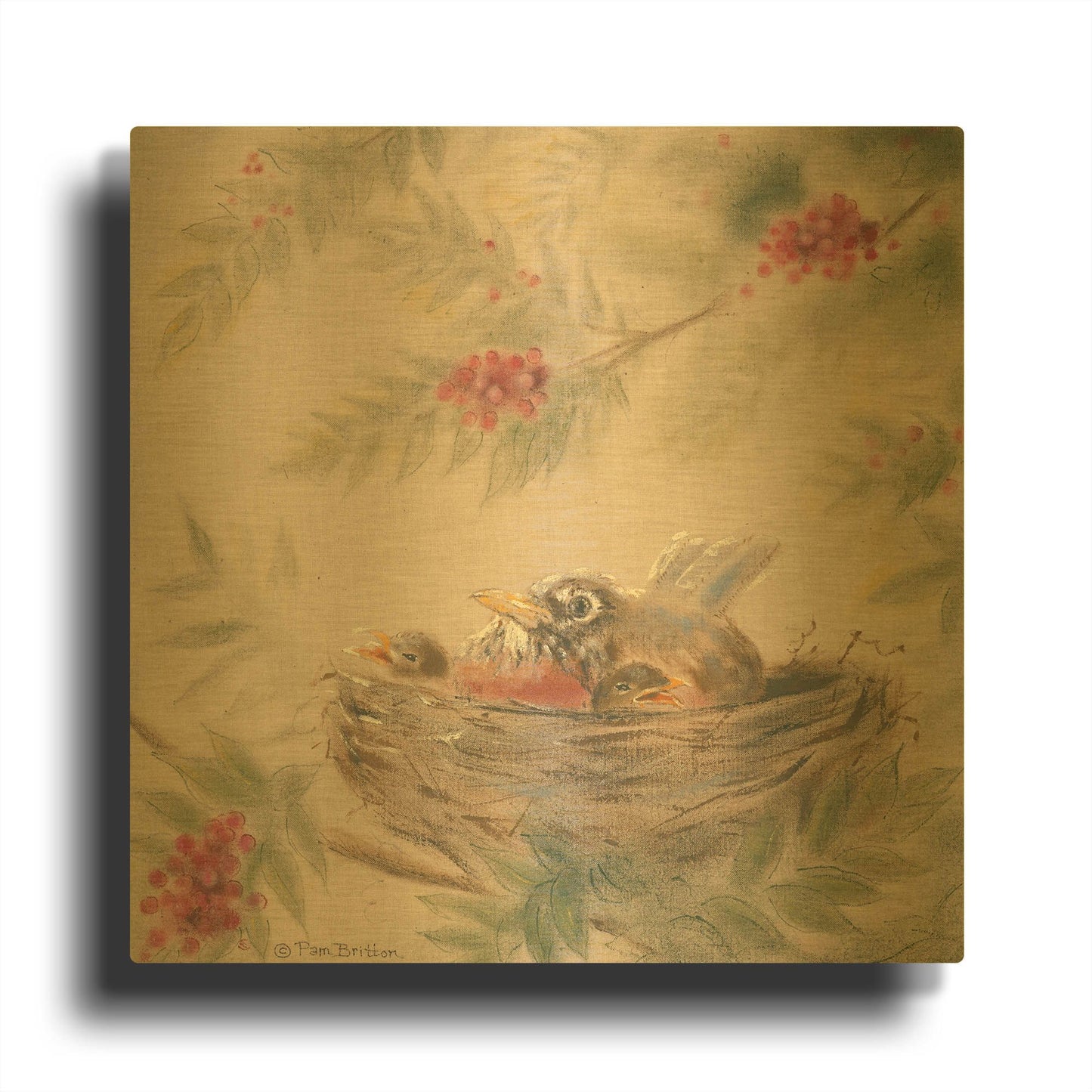 'Fledglings' By Pam Britton Gold Metal Wall Art
