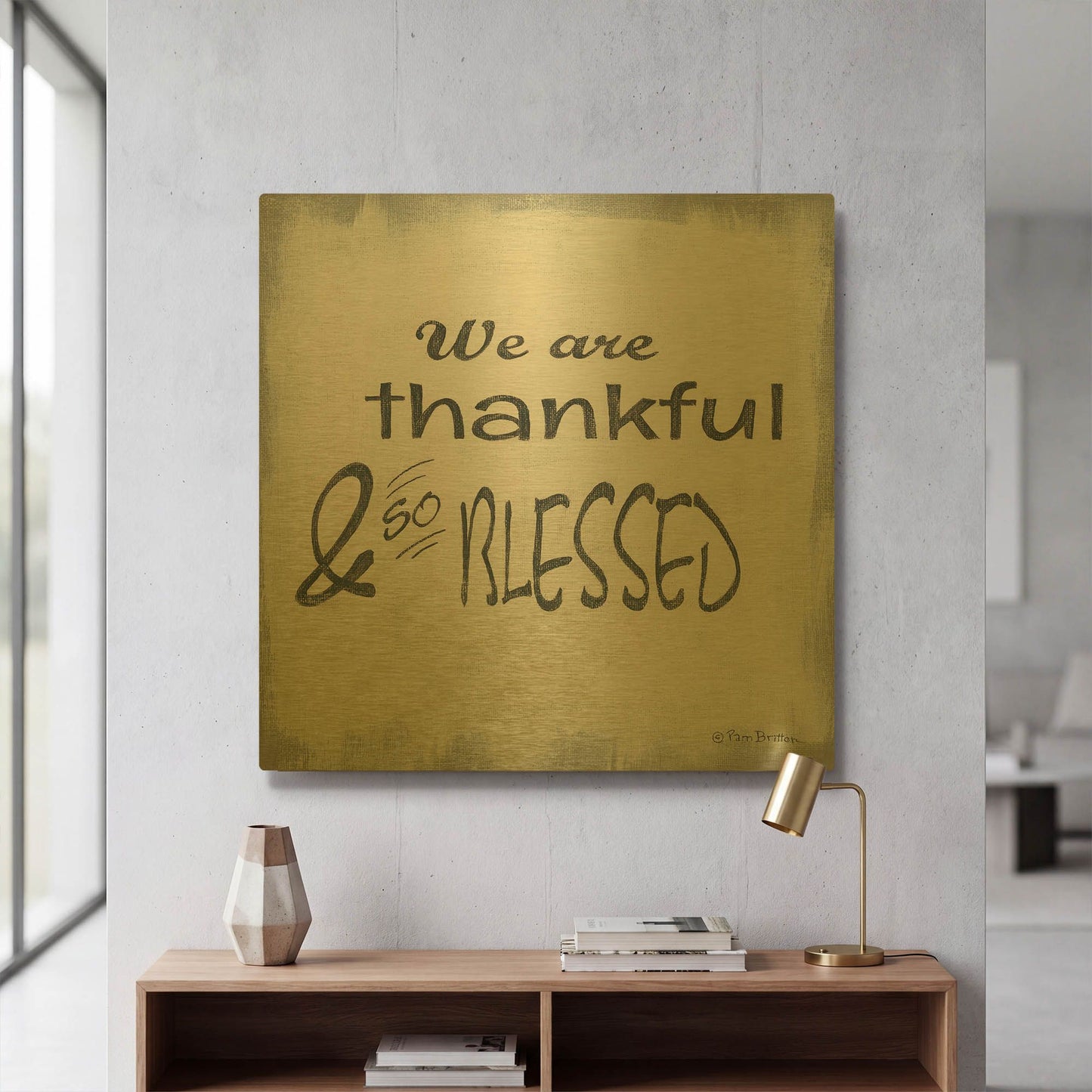 'Thankful & Blessed' By Pam Britton Gold Metal Wall Art