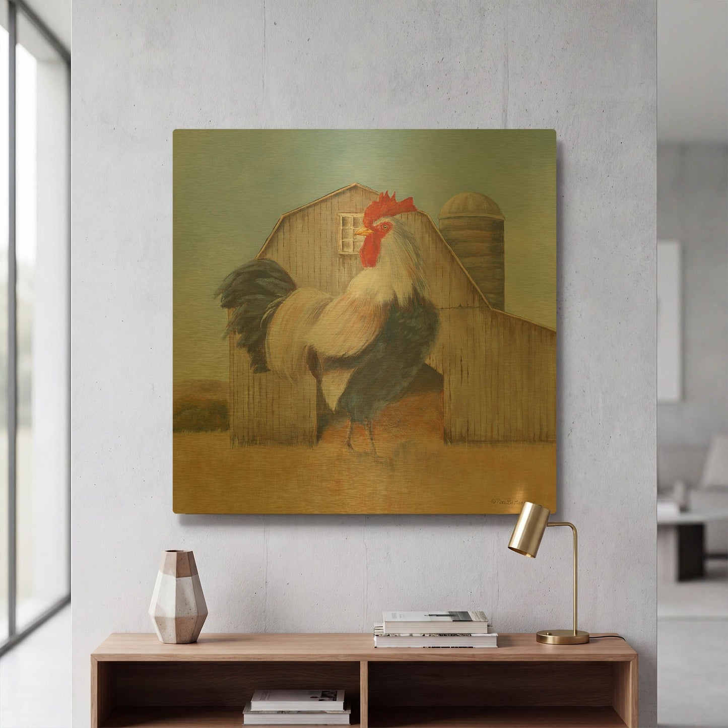 'Country Rooster' By Pam Britton Gold Metal Wall Art