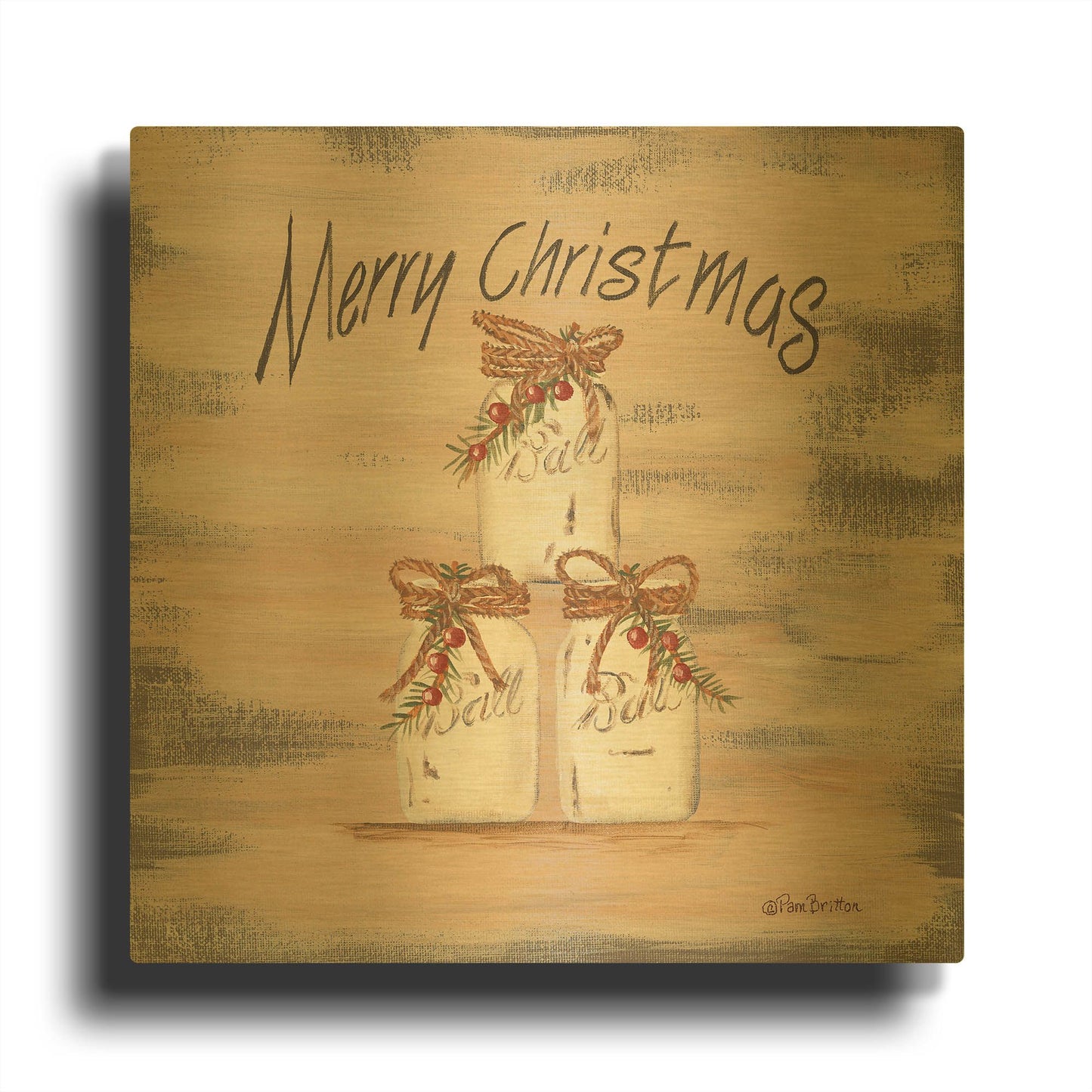 'Mason Jar Greetings' By Pam Britton Gold Metal Wall Art