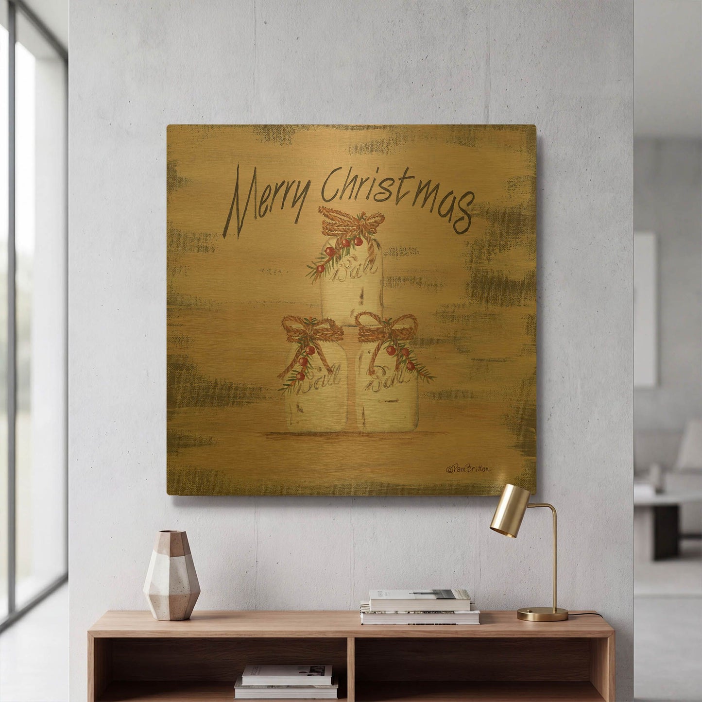 'Mason Jar Greetings' By Pam Britton Gold Metal Wall Art