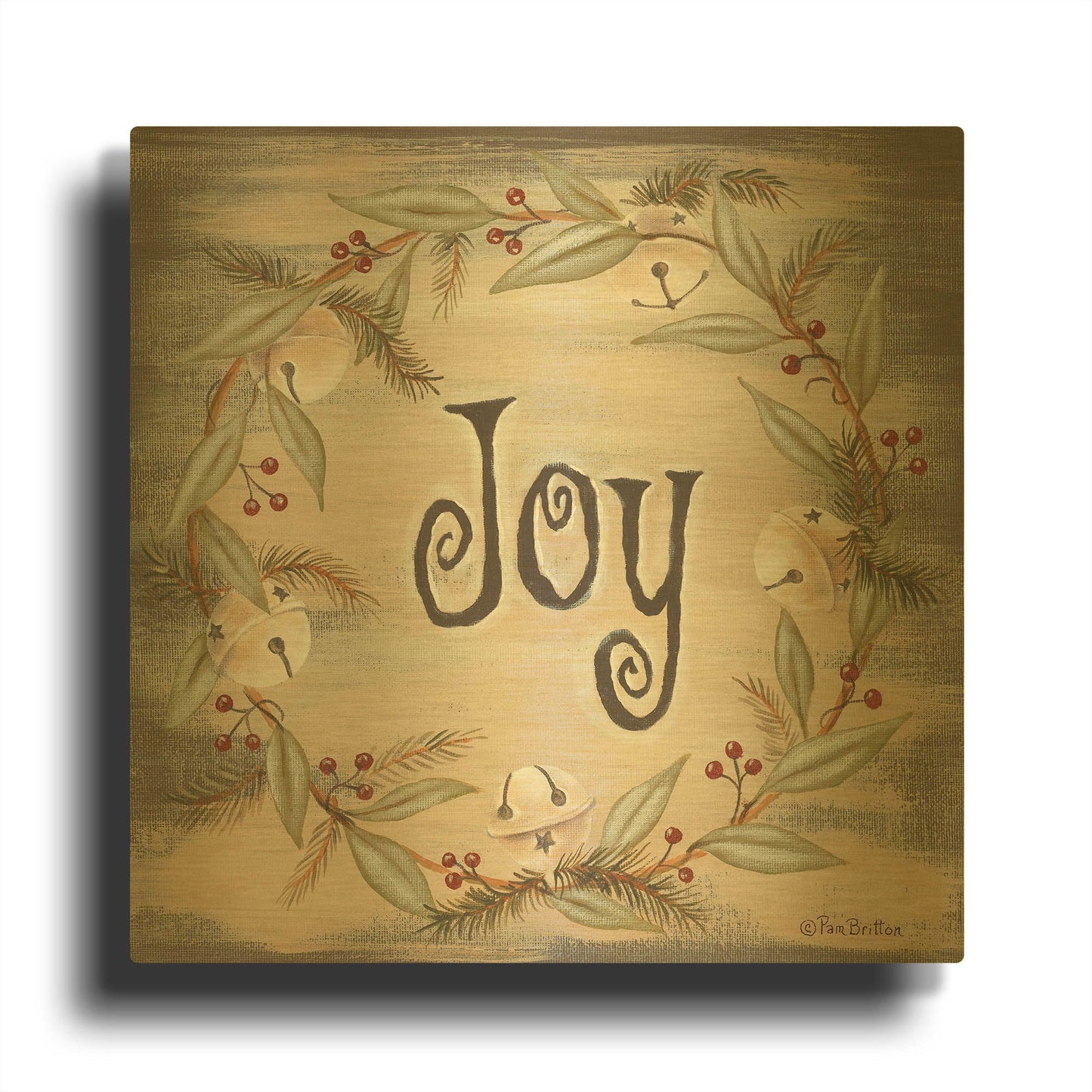 'Jingle Joy Wreath' By Pam Britton Gold Metal Wall Art