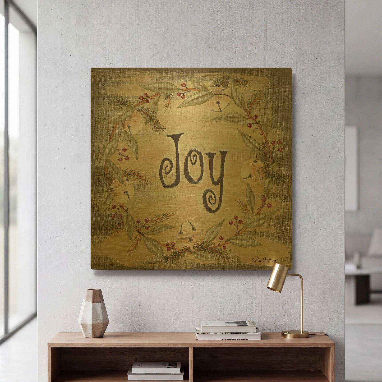 'Jingle Joy Wreath' By Pam Britton Gold Metal Wall Art