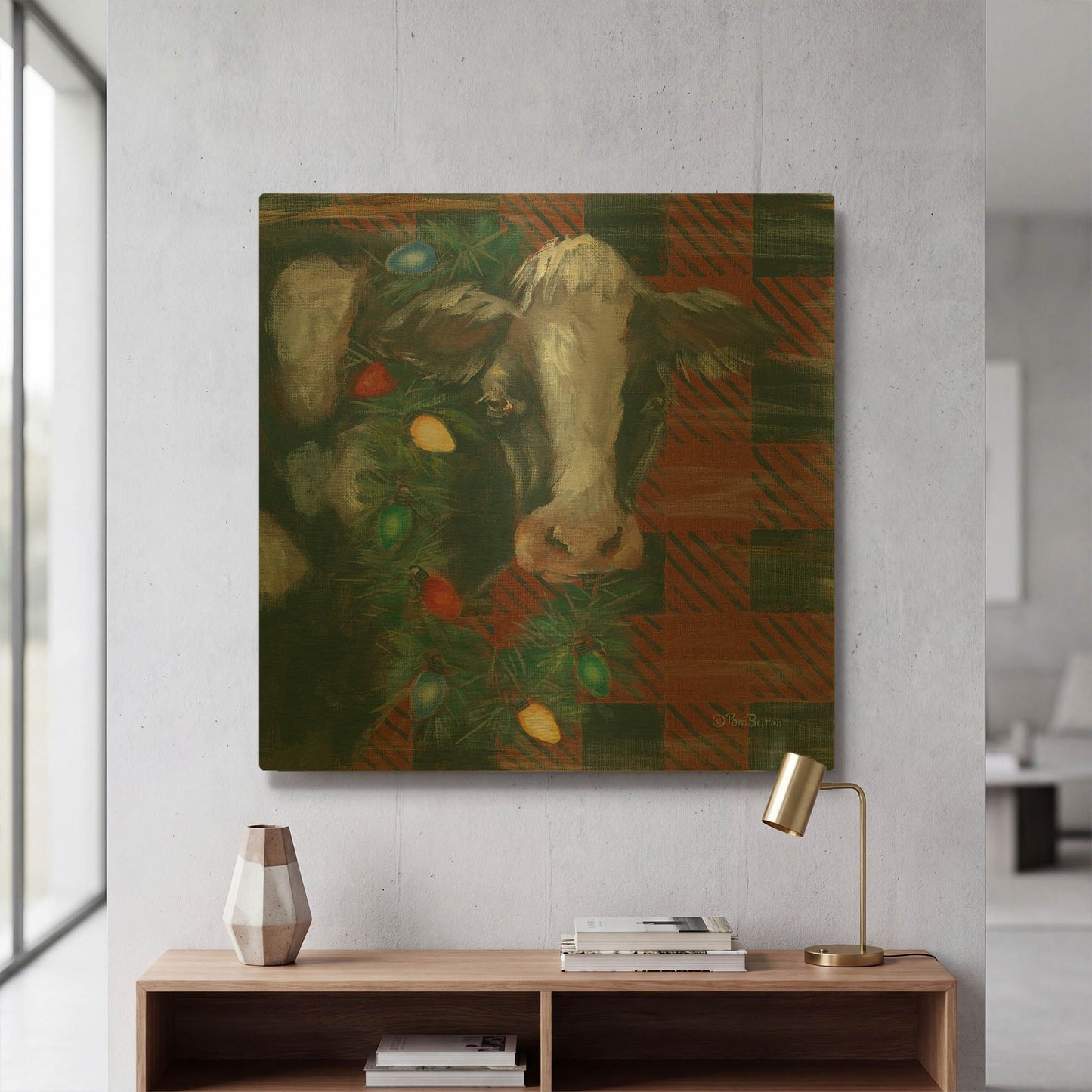 'Festive Cow' By Pam Britton Gold Metal Wall Art