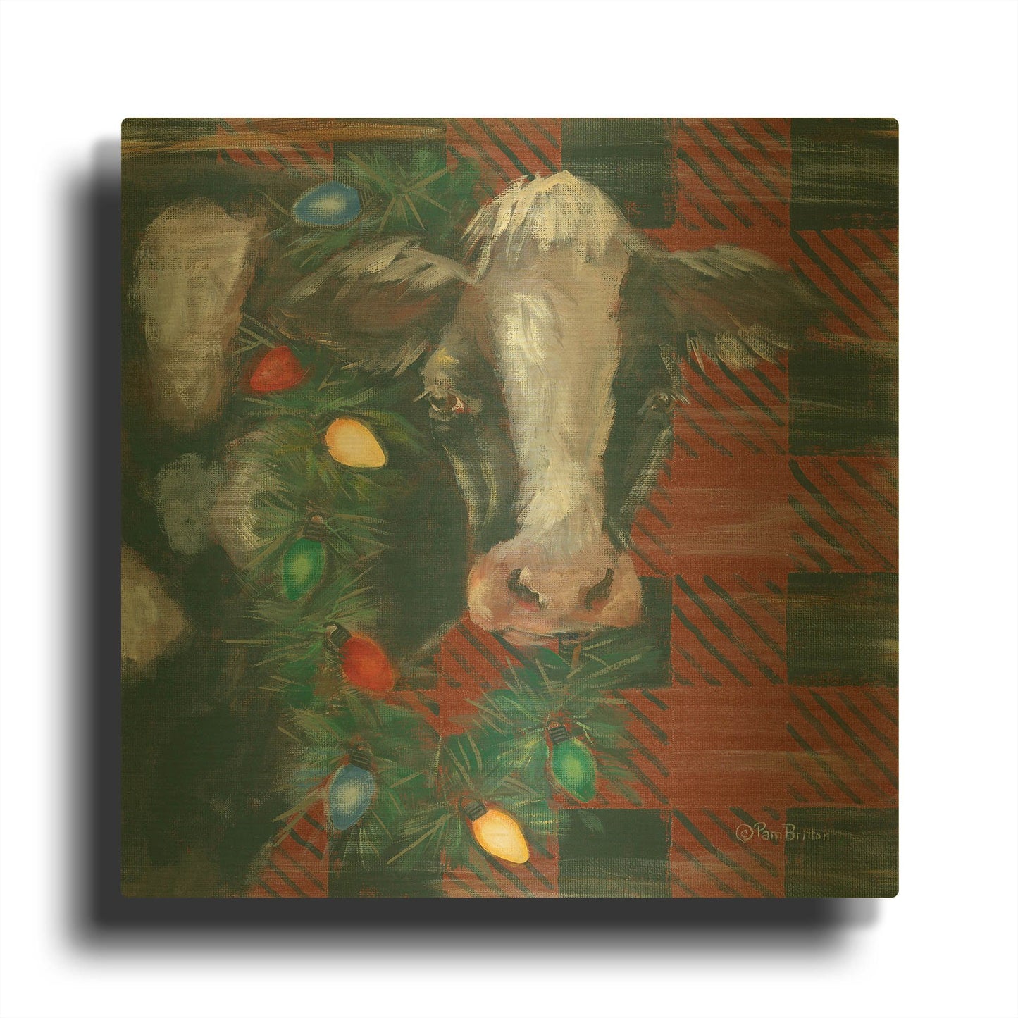'Festive Cow' By Pam Britton Gold Metal Wall Art
