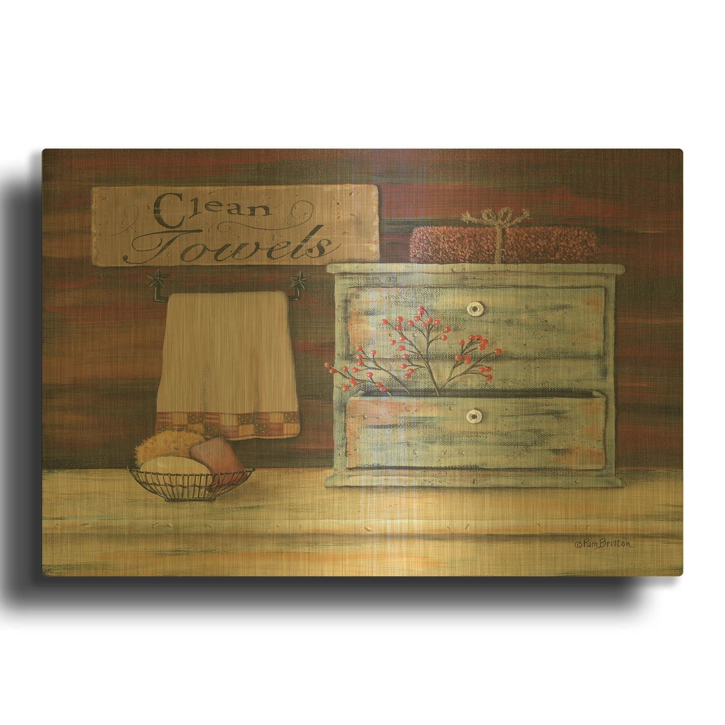 'Clean Towels' By Pam Britton Gold Metal Wall Art