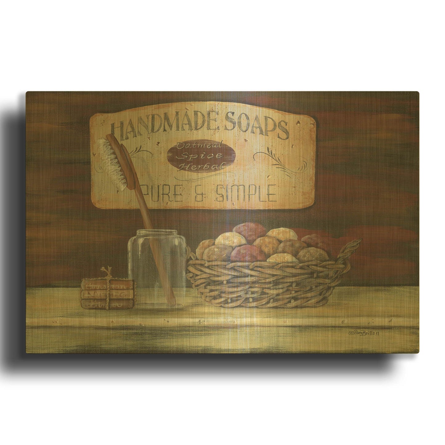 'Handmade Soaps' By Pam Britton Gold Metal Wall Art