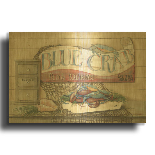 'Blue Crab B & B' By Pam Britton Gold Metal Wall Art