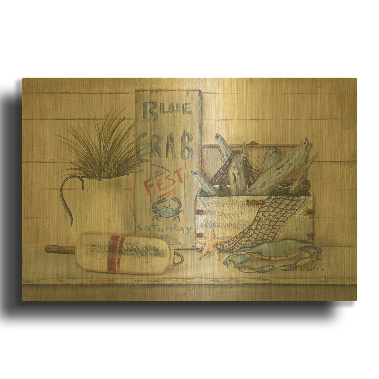 'Blue Crab Fest' By Pam Britton Gold Metal Wall Art