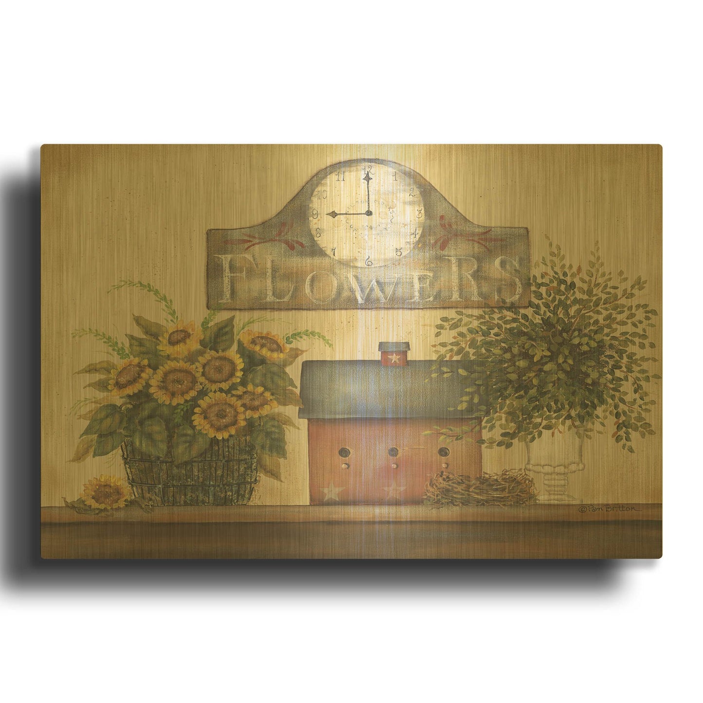 'Flower Clock' By Pam Britton Gold Metal Wall Art