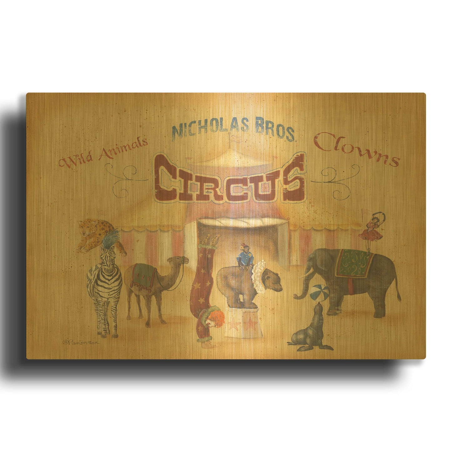 'Nicholas Bros-Circus' By Pam Britton Gold Metal Wall Art