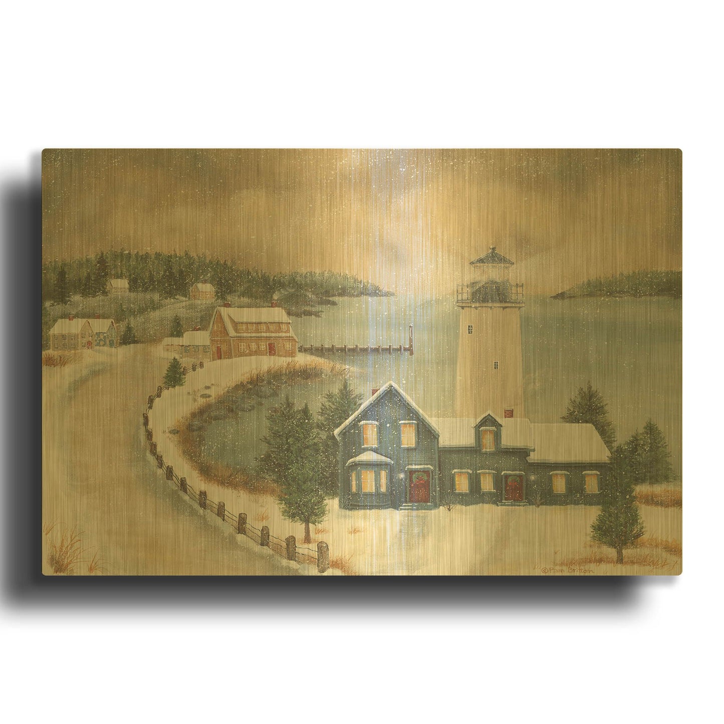 'Snowy Beacon' By Pam Britton Gold Metal Wall Art