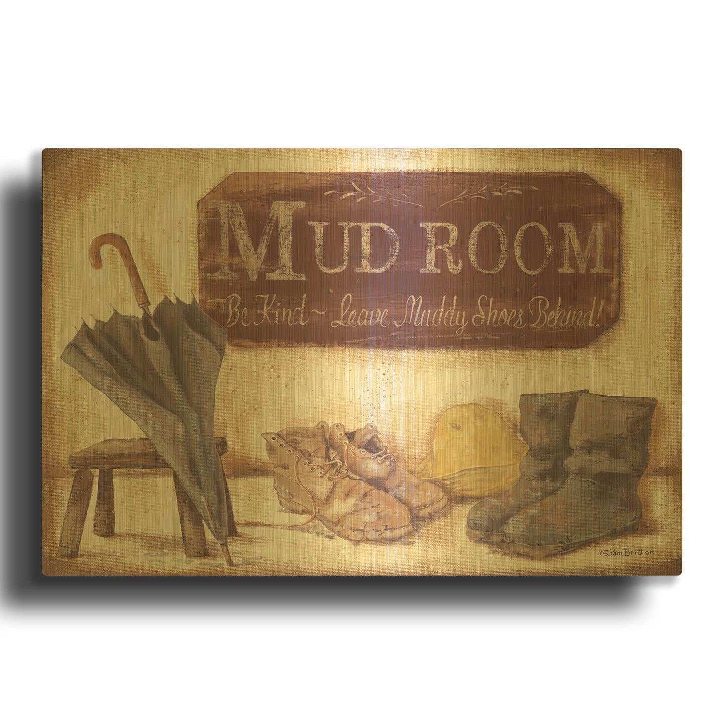 'Muddy Shoes' By Pam Britton Gold Metal Wall Art