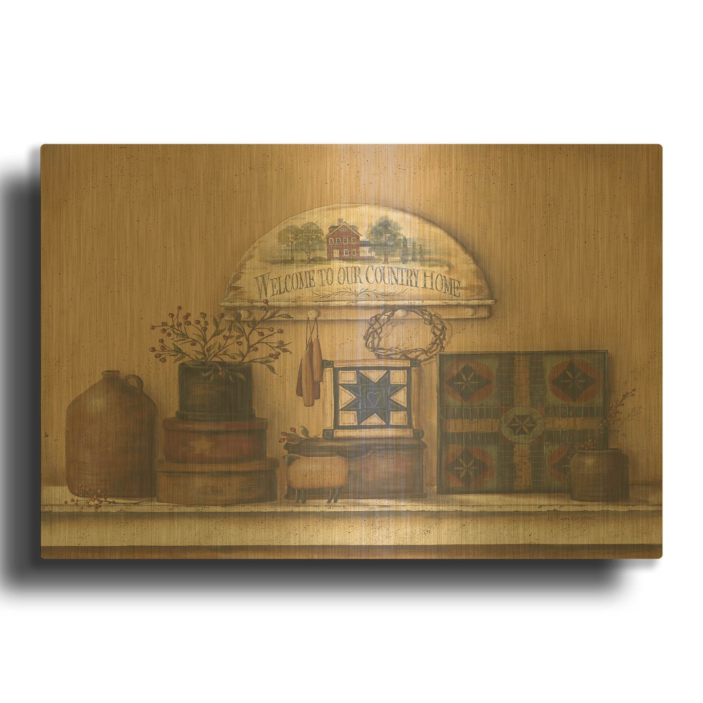 'Country Prims I' By Pam Britton Gold Metal Wall Art