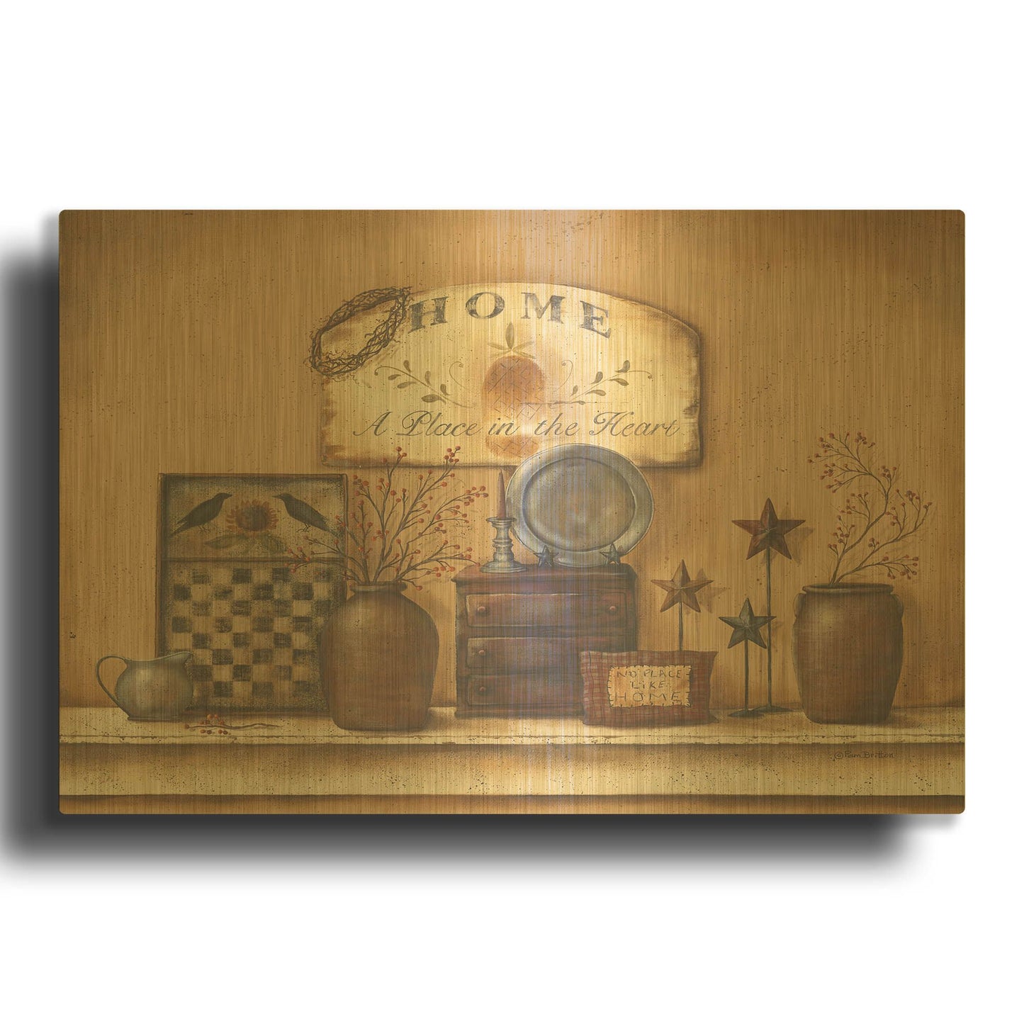 'Country Prims II' By Pam Britton Gold Metal Wall Art