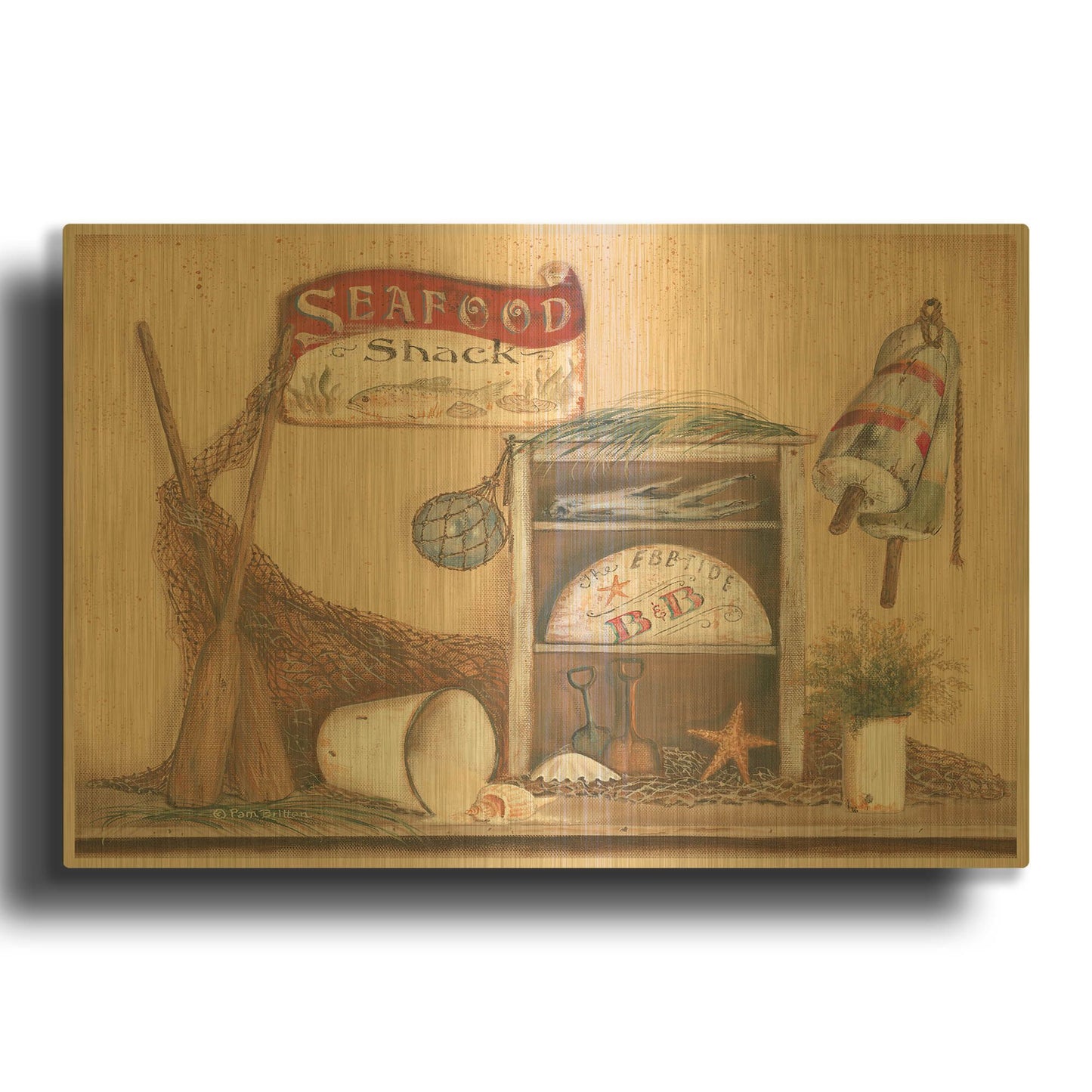 'Seafood Shack' By Pam Britton Gold Metal Wall Art